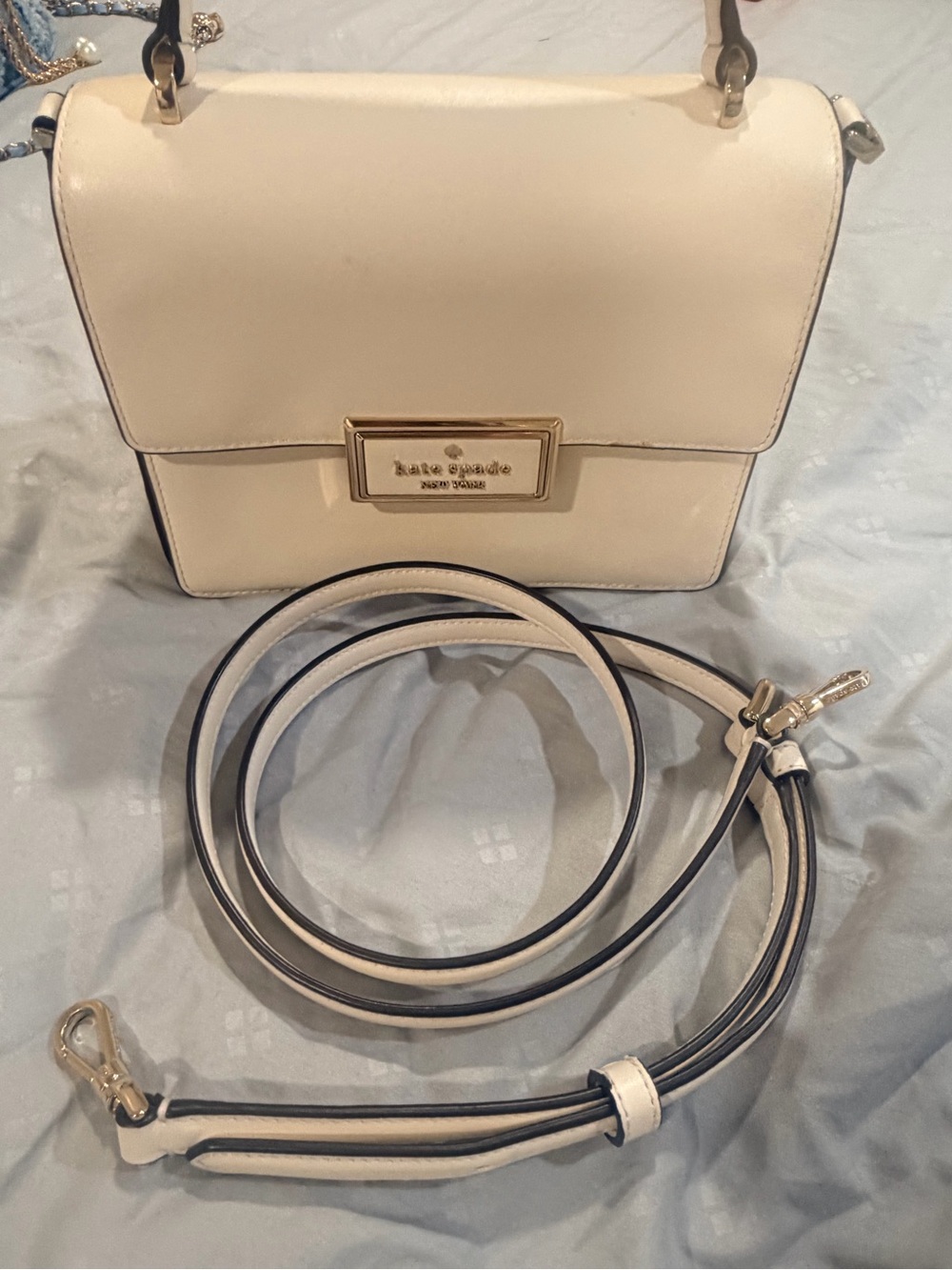 kate spade Cream Leather Crossbody with Gold Plaque